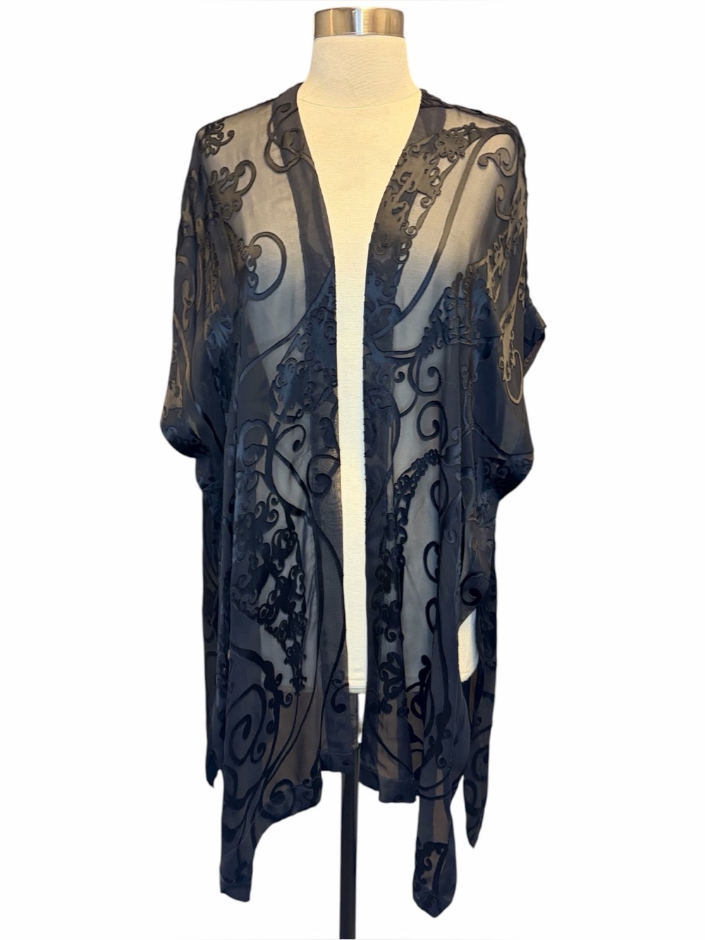 Eskandar Silk Burnout Open Front Cardigan